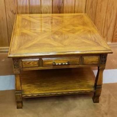 Romweber Viking Oak Furniture ~ Single Drawer Side Table ~ Carved Oak Trim ~ 30 in. x 30 in. x 22 in.