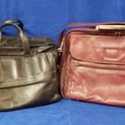 Lot of 2 Leather Soft Side BriefcasesAttaches ~ Colors Black & Wine ~ all zippers work