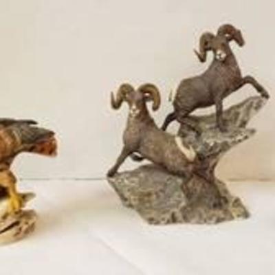 Lot of Widlife Figurines ~ Bighorn Sheep (Lenox), Red Tail Hawk and Bison