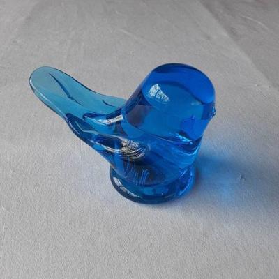 Blue Glass Paperweight Bird