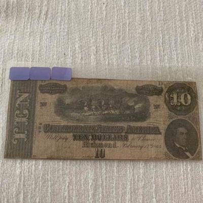 Confederate Ten Dollar Bill