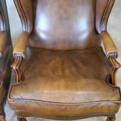 *PRESALE #29 - Leather Vintage Highback Wing Chairs w/ Nail Head Trim Accents, great condition ($190/pair)
