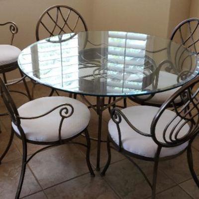 *PRESALE #61 - 4' Glasstop Round Metal Kitchen Table w/ 4 Matching Chairs & 2 Matching Counter Stools (24