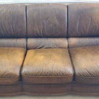 *PRESALE #28 - Leather 6' Couch & Matching Leather Chair & Ottoman, very comfortable, chair has wear on right arm inc. cracks & tears in...