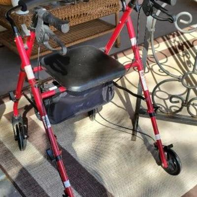 *PRESALE #77 - Ultra Light Rolling Walker by Medline, has seat, handbrakes & storage pouch, great condition, cherry red ($25)