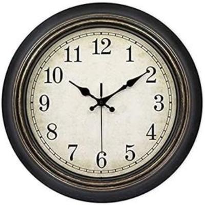 45Min 14-Inch Round Classic Clock, Silent Non-Ticking Retro Quartz Decorative Wall Clock (Black-Gold)