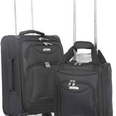 Aerolite 21Ã¢ Inch Carry On Lightweight 4 Wheel Spinner Suitcase & 16Ã¢ Under Seat Bag Set (Black)