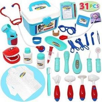 JOYIN Kids Doctor Kit 31 Pieces Pretend-n-Play Dentist Medical Kit with Electronic Stethoscope and Coat for Kids Holiday Gifts, School...
