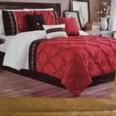 Comforter Set 7 Pieces Queen Size Burgundy Red  Black  White Double-needle