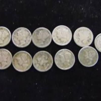 11 Mercury Silver Dimes $1.10 Face Value Silver