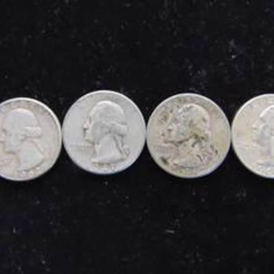 4 Washington Quarters - Circulated - Ungraded - $1.00 Face Value Silver