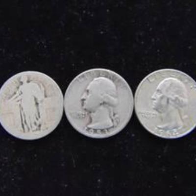2 Washington and One Standing Liberty Quarters - Circulated - Ungraded - $.75 Face Value Silver