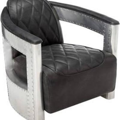 Pulaski Modern Industrial Metal and Leather Aviation Accent Arm Chairchair