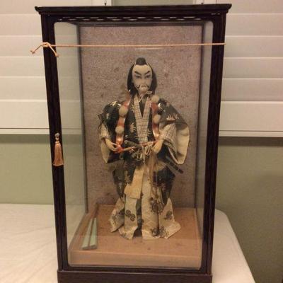 MVF075 Large Samurai Doll in Glass Display Case