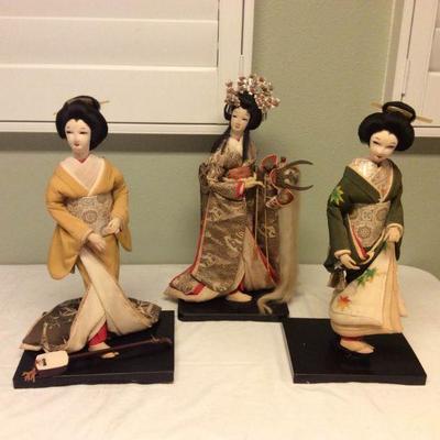 MVF079 Three Handmade Japanese Dolls On Stands 