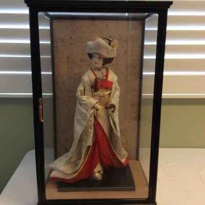 MVF033 Large Japanese Doll in Glass Display Case 