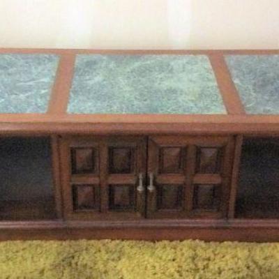 MVF032 Vintage Teak Coffee Table With Marble Inlay