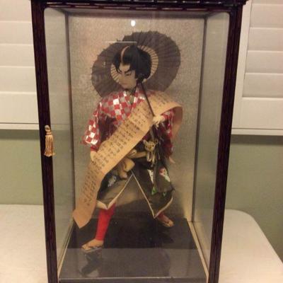 MVF076 Large Young Samurai Doll in Glass Display Case 