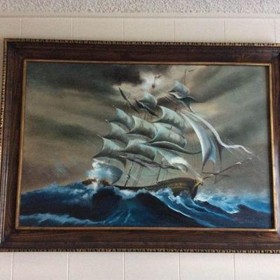 MVF010 Original Framed Painting Of Ship In Stormy Sea