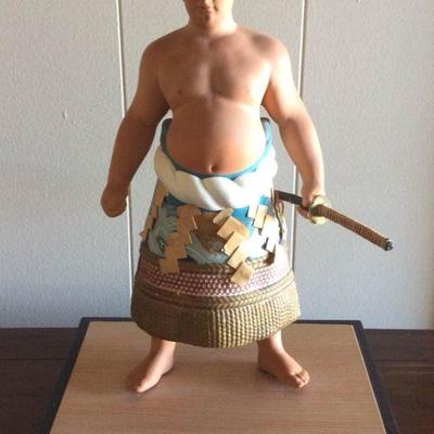 MVF007 Hakata Urasaki Porcelain Samurai Doll On Wooden Stand