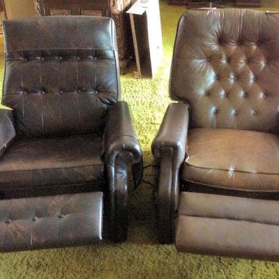 MVF003 Pair Of Vintage Brown Leather-Like Recliner Chairs