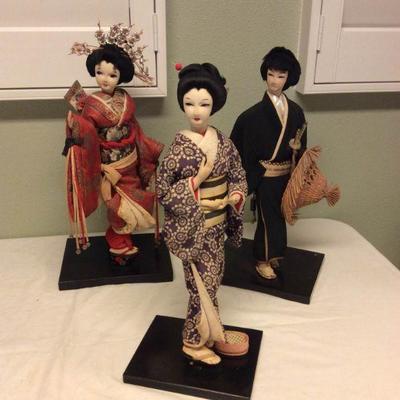 MVF078 Three Handmade Japanese Dolls On Stands