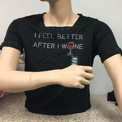 https://www.ebay.com/itm/124142017336 KB0083: Bedazzled Black "I FEEL BETTER AFTER WINE" Short Sleeve Shirt Small (1)