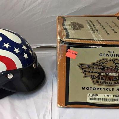 https://www.ebay.com/itm/124145399719 KB0089: Harley Davidson Red White and Blue Flame Open Face Helmet XL $80