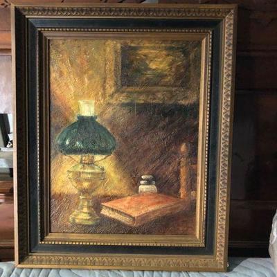 https://www.ebay.com/itm/114154234027 LAN770: Shimelea Lewis 1966 Cozy Corner Oil On Board Still Life Framed Local Pickup $50