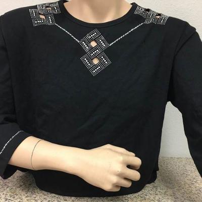 https://www.ebay.com/itm/124142012407 KB0078: Bedazzled Black Longsleeve Top with small Arm, Shoulder, and Chest cutouts 1X (1)