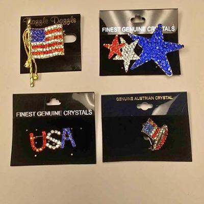 https://www.ebay.com/itm/124141897833 BOX074Y LOT OF FOUR PATRIOTIC PINS RED, WHITE, AND BLUE CRYSTAL PINS ðŸ‡ºðŸ‡¸ $20.00 Lot #2