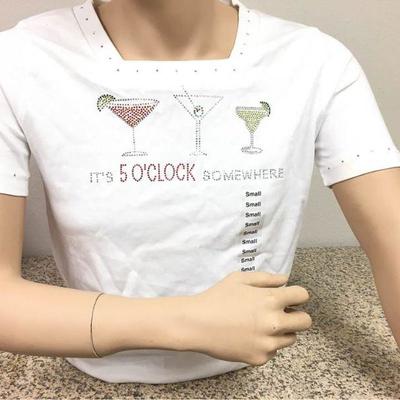https://www.ebay.com/itm/114171903200 KB0082: Bedazzled White "IT'S 5 O'CLOCK SOMEWHERE" Short Sleeve Shirt with...