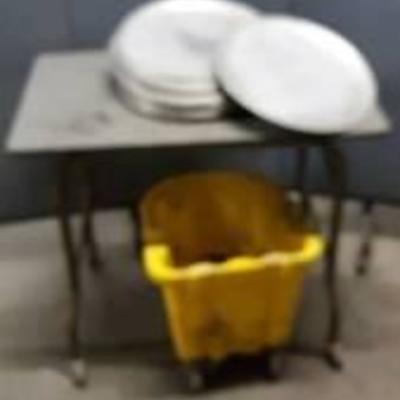 17 14 pizza pans mop bucket an DC table