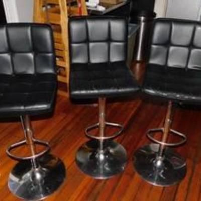Lot Of 3 Metal Bar Height Chairs With Vinyl Seat