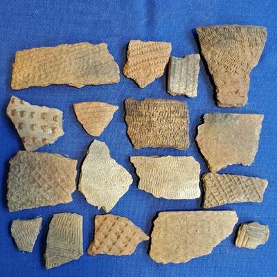 Lot 79:  Native American Embossed Pot Shards From SC and Ga. 2000BC-1670 AD   $50