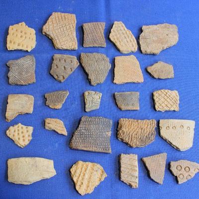 Lot 77:  Native American Embossed Pot Shards From SC and Ga. 2000BC-1670 AD   $50