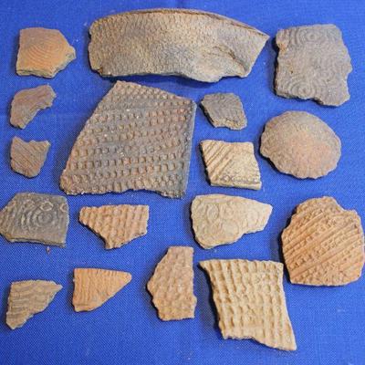Lot 75:  Native American Embossed Pot Shards From SC and Ga. 2000BC-1670 AD   $50