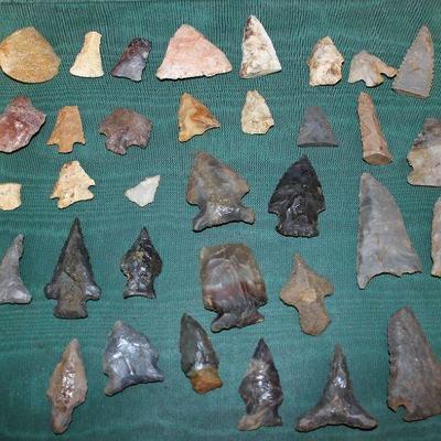Lot 50: Native American Arrowheads from South Carolina and Georgia- some with repaired points or previously mounted  $40
