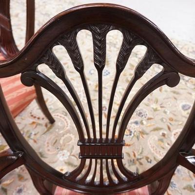 1004	SET OF 7 STICKLEY SHIELD BACK MAHOGANY CHAIRS. INCL. 2 ARM AND 5 SIDE CHAIRS.