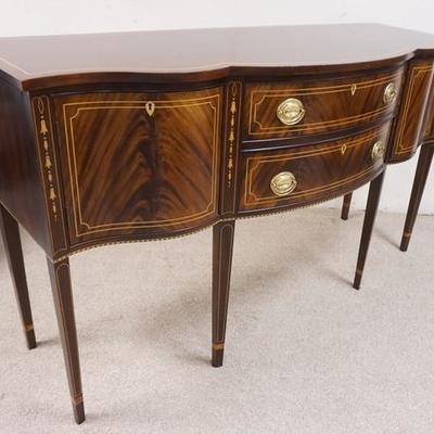 1003	STICKLEY FEDERAL STYLE MAHOGANY BELL FLOWER STYLE SIDEBOARD WITH SECRET COMPARTMENT.