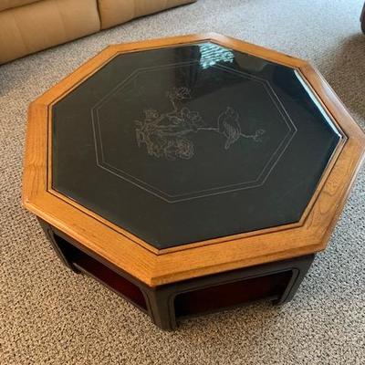 Asian Inspired Octagon with Etched Top Cocktail Table $100