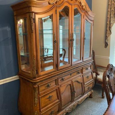 Carved, Pretty Breakfront - Matching Dining Table and Chairs $375