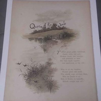 https://www.ebay.com/itm/124163907172	AB0258 VINTAGE 19TH CENTURY BOOK PLATE BLOCK PRINT $10.00 WITH POEM QUEEN OF THE MEADOWS 9 3/8 X 7...