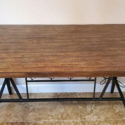 #16 Dark Wood Dining Table / Kitchen Table, Steel Base, dark wood, 69
