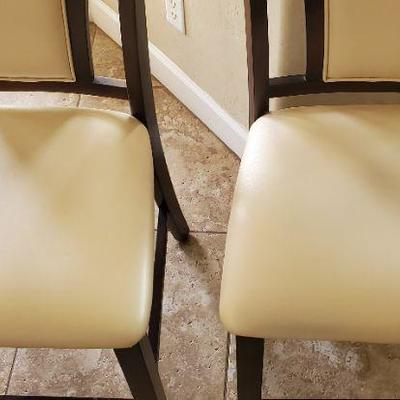#22 - 4 Kitchen Counter Chairs, dark wood w/ cream faux leather, seat height 25