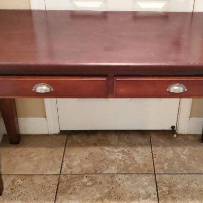 #67 - Dark Wood Sofa/Entryway/Foyer Table, solid wood, great condition, w/2 drawers that slide easily, 50
