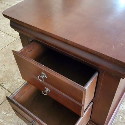 #14 - 2 Drawer Nightstand / End Table by Bassett, dark wood, great condition, 28