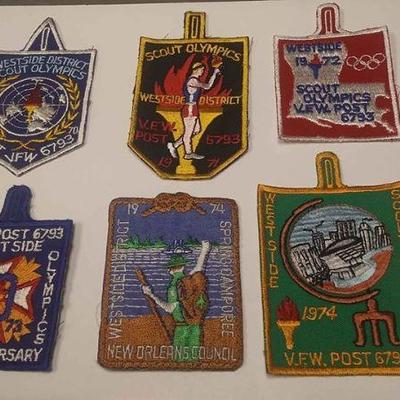 https://www.ebay.com/itm/114200223617	AB0281 VINTAGE LOT OF 6 BOY SCOUTS OF AMERICA PATCHS WEST SIDE SCOUT OLYMPICS $30.00 MORE BOX 70...