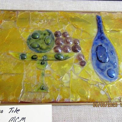 $400.00  MCM FRAMED TILE MADE OF ACRYLIC AND GLASS SIGNED,  22X15  DATED 1967