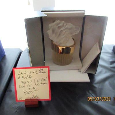 $600.00  LALIQUE POR HOMME LIMITED EDITION #B476,  100 ML BOTTLE FALCON CRYSTAL WITH BOX
